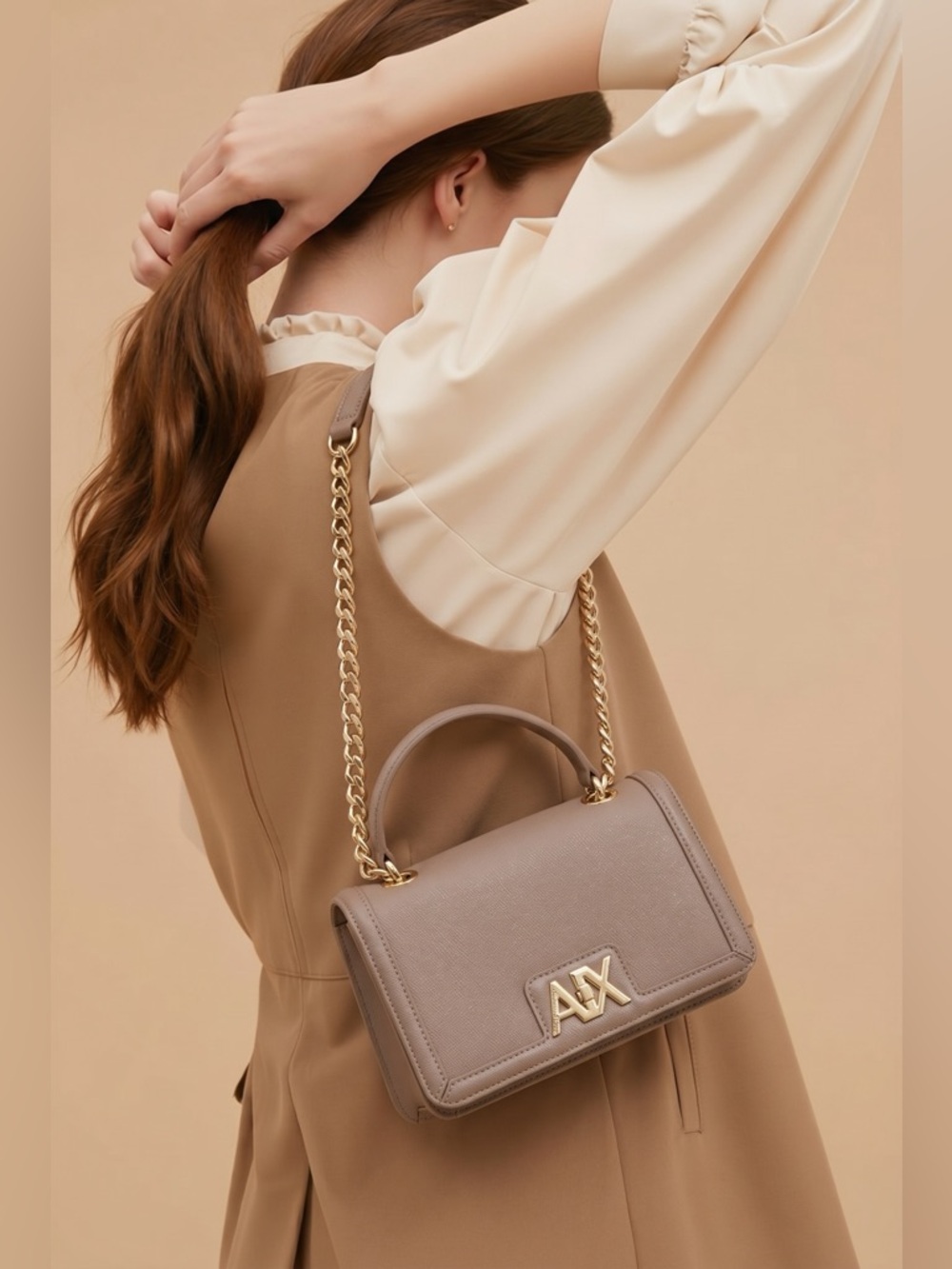 Armani Exchange Taupe Crossbody with Gold Chain